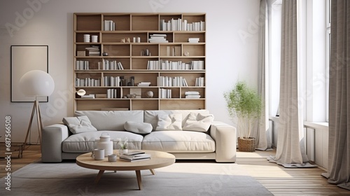 Generative AI image of Scandinavian interior design of modern leaving room