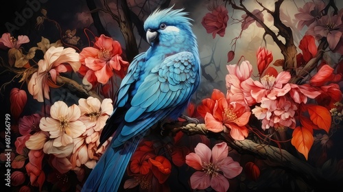 Vibrant Tropical Forest Wallpaper Mural with Jungle Leaves, Parrots, Birds, and Butterflies