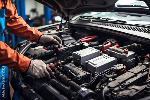 Wallpaper Mural Mechanic's Touch in Auto Service, Focused on Battery Repair and Thorough Electrical System Inspection. Torontodigital.ca