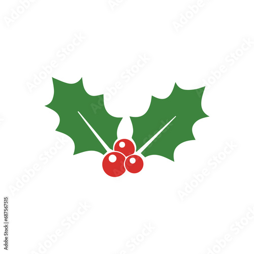 Holly berry vector icon. Christmas symbol icon. Holly berry icon for graphic, web, ui ux design. Holly berry leaves illustration.