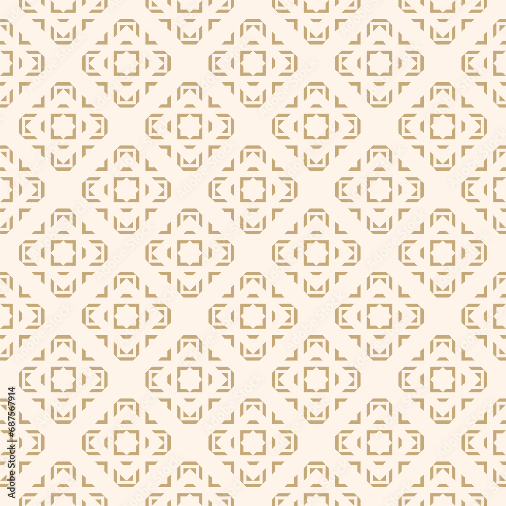 Abstract seamless vector pattern with simple geometric shapes. Luxury golden ethnic ornament. Gold and white geo background texture for festive Christmas design and repeat wallpaper, print, wrapping