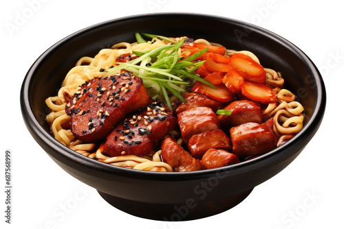 Delicious Japanese Noodle (Siu Mie) Serve on Bowl, Transparent Background