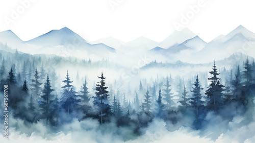 Fog background morning pine tree background forest view mountain landscape nature foggy © VICHIZH