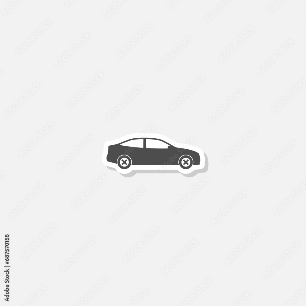 Car in Side View Silhouette Icon sticker isolated on gray background