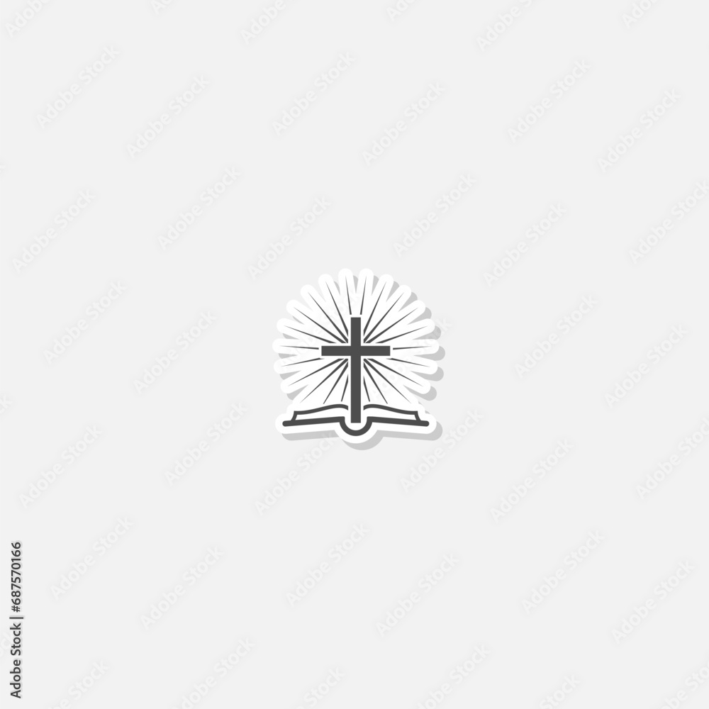 Christian cross and book logo sticker isolated on gray background
