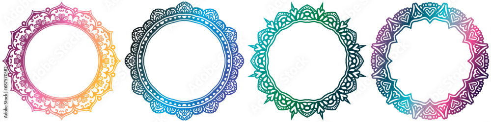 floral art frame design, islamic art circle elements set. floral art frame design, islamic art circle elements set.