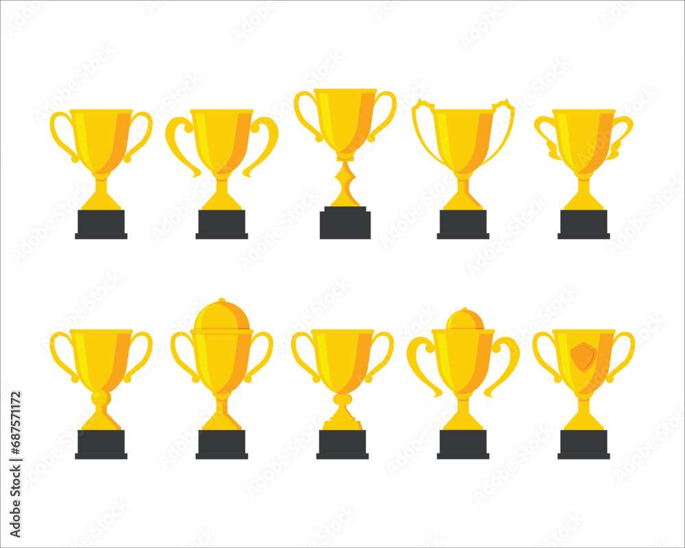 Gold achievement trophy collection for winning championship flat vector icon or illustration Gold achievement trophy collection for winning championship flat vector icon or illustration