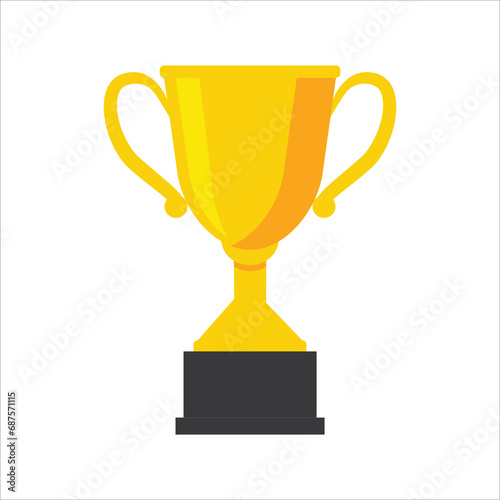Gold achievement trophy for winning championship flat vector icon or illustration