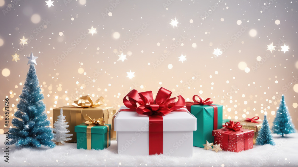 Group of Colorful Presents on Snowy Ground Group of Colorful Presents on Snowy Ground