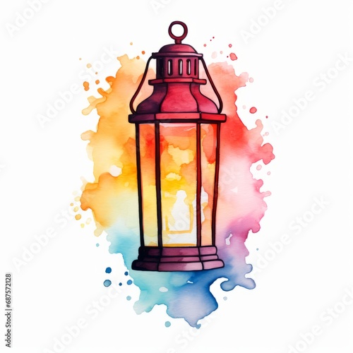 Generative AI image of watercolor lantern