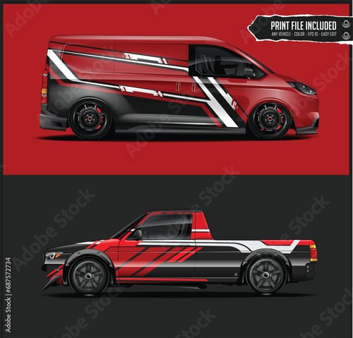 Racing car wrap design vector. Graphic abstract stripe racing background