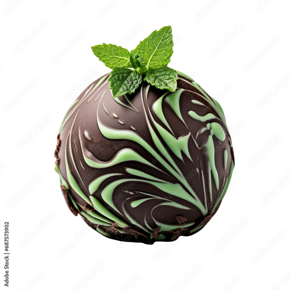 Obraz premium Peppermint Dark Chocolate Truffle isolated on a white transparent background