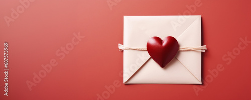 Love letter. Red heart wax seal on white envelope. Valentine's Day concept. photo