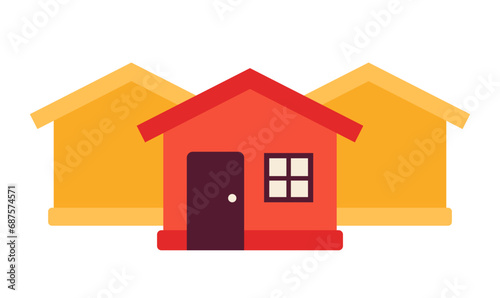 Neighborhood houses one storey 2D cartoon object. Residential buildings isolated vector item white background. Suburb homes. Apartment dwellings. Community neighbourhood color flat spot illustration