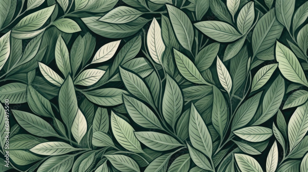 A green leaves forms a natural pattern doodle background of botanical texture. A green leaves forms a natural pattern doodle background of botanical texture.