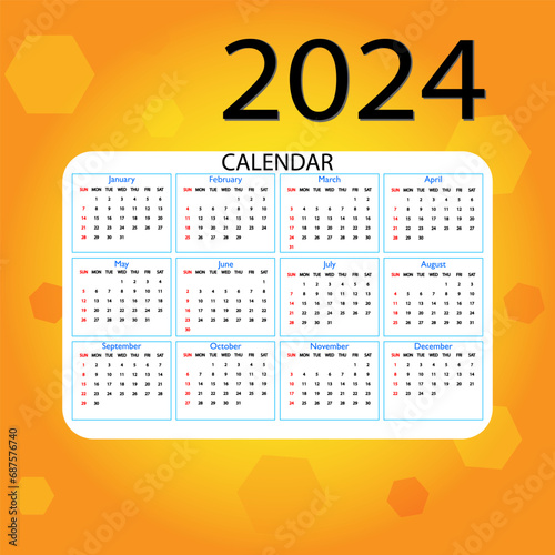 Free vector 2024 new year calendar template with weeks and days design vector