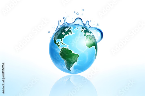 Saving water and world environmental protection concept on white background. World Water Day.
