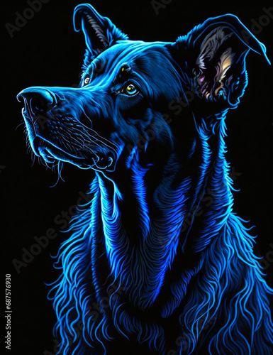 Neon dog on a black background