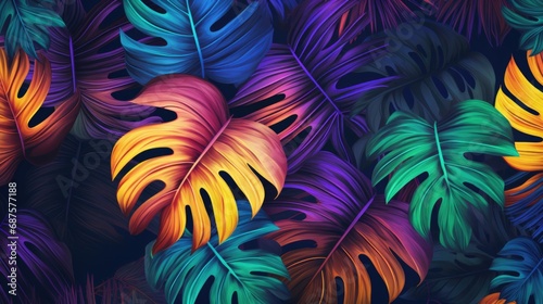 Modern colorful tropical leaves pattern.