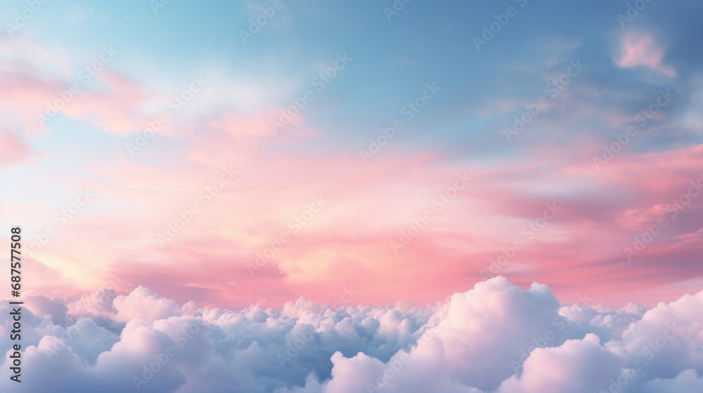 Light pastel pink clouds in sunset blue sky.