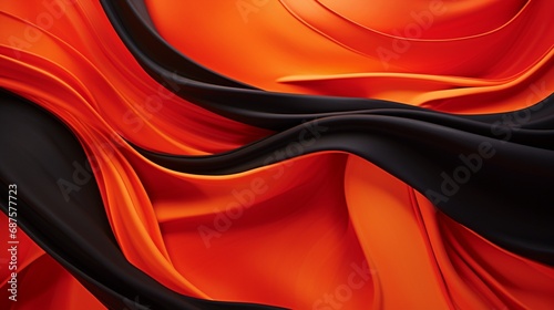 an abstract visual experience characterized by intersecting waves of onyx black and fiery orange  enticing the viewer into an enigmatic world of shapes and shadows.