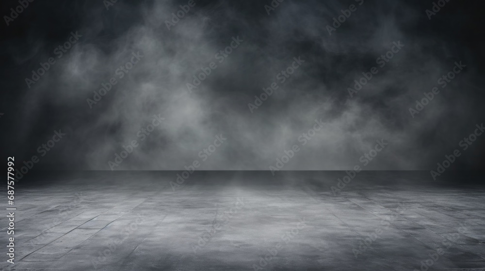 Dark concrete floor room with mist or fog Dark concrete floor room with mist or fog
