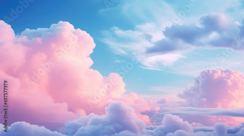 Light pastel pink clouds in sunset blue sky.