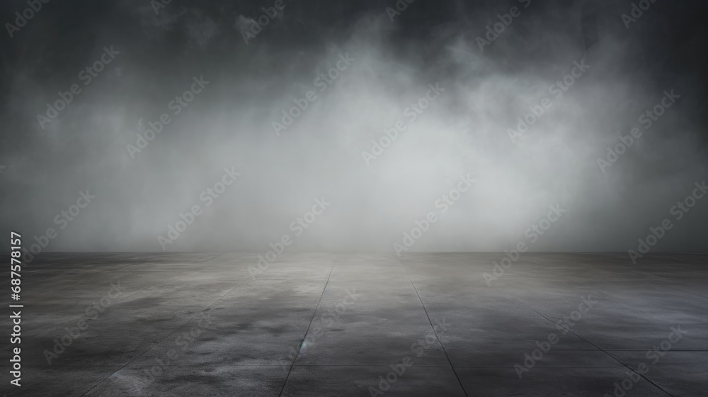 Dark concrete floor room with mist or fog Dark concrete floor room with mist or fog
