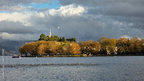 ioannina city in autumn season yellow warm colors greece