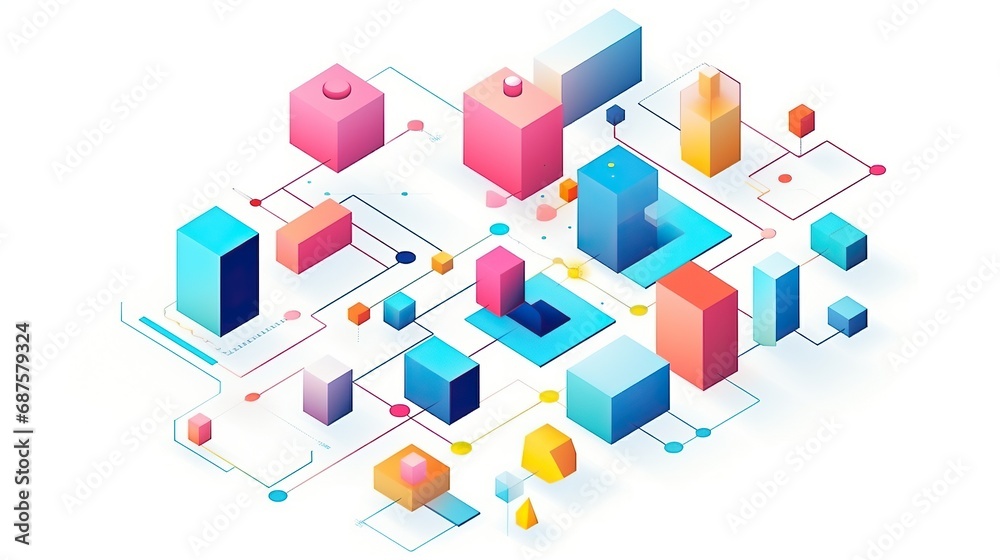 cubes concept isolated on white background,Abstract visualization background, modern composition of geometric shapes templates in isometric. Cube, sphere, cylinder, line. cubes concept isolated on white background,Abstract visualization background, modern composition of geometric shapes templates in isometric. Cube, sphere, cylinder, line.