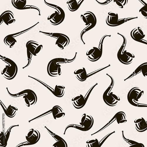 Tobacco pipes background, pattern set. Collection icon tobacco pipes. Vector