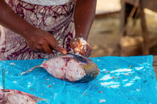 Fresh fish food at the local market, Toamasina, Madagascar photo