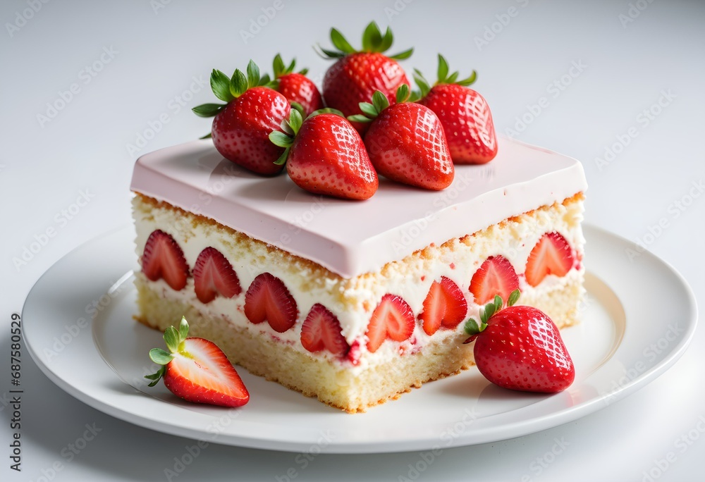 Strawberry cake on white plate Strawberry cake on white plate