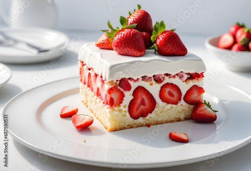 Strawberry cake on white plate