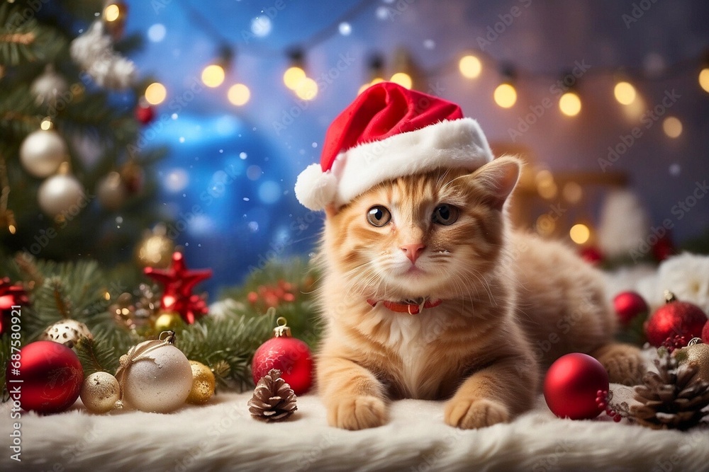 cat and christmas tree