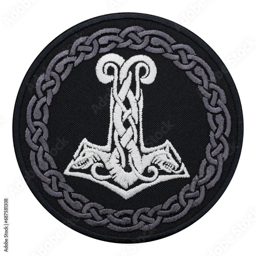 Embroidered patch Mjolnir. Viking Style. Accessory for metalheads, punks, rockers, bikers, satanists, emo, street aggressive subcultures.