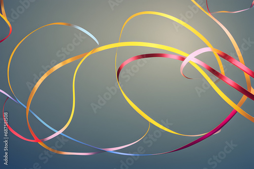 Abstract contemporary birthday party celebration theme background with thin ribbon swirls
