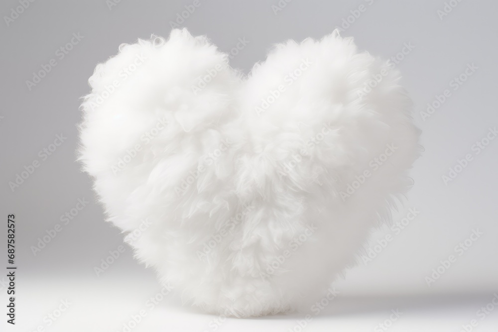 fluffy heart-shaped cotton cloud on white background