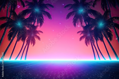Galactic Rustic Neon Oasis Vogue Background Texture Style - Amazing 80s Neon Wallpaper with Empty Copy Space for Text and Ads - Dreamy Nostalgia 1980 Backdrop created with Generative AI Technology