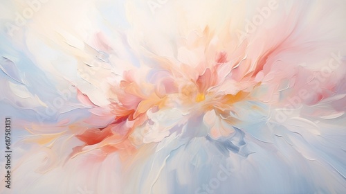 soft pastel paint splashes gently fall onto a clear white surface, creating a soothing and artistic scene. © Khan