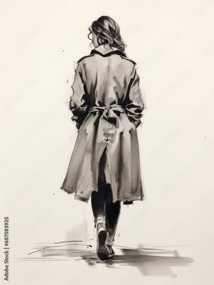 Beautiful stylish woman in black and white pencil art style, wearing a modern blazer. 
Suitable for wall art, covers, design decoration elements