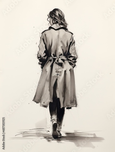 Beautiful stylish woman in black and white pencil art style, wearing a modern blazer.  Suitable for wall art, covers, design decoration elements © Matthew