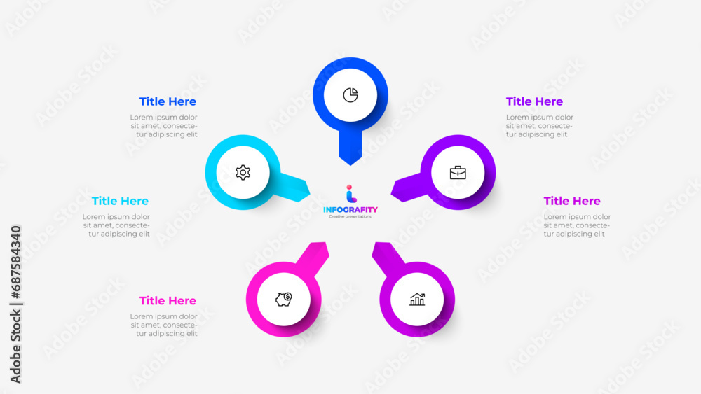 Fototapeta premium Cycle diagram with 5 options or steps. Slide for business presentation