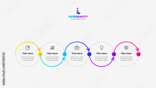 Five circles for infographic timeline wit zigzag line