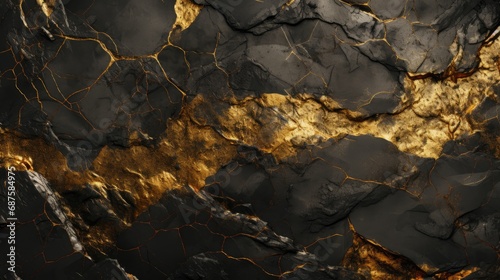 Dark Emperor Gold Venturer Traveler Background Texture Pattern - Luxury Black and Golden Grunge Wall Stone and Metal Backdrop created with Generative AI Technology