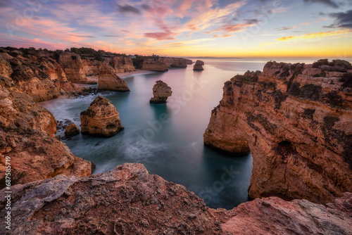 Beautiful sunset on the coast of Portugal in Algarve