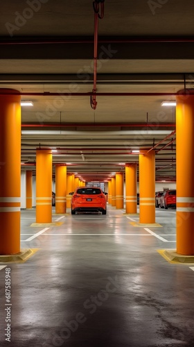 Underground parking lot with cars, parking under an office building or shopping center