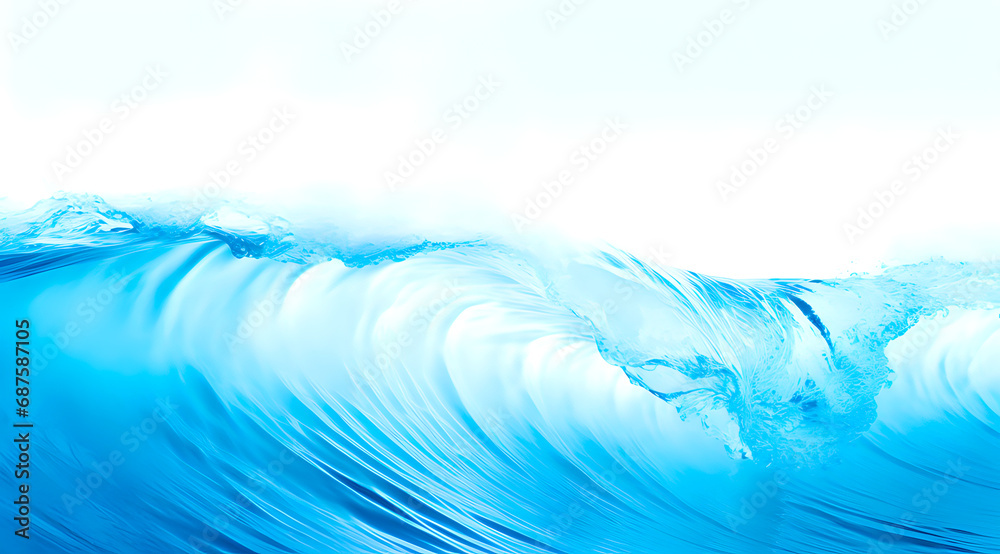 beautiful, gentle wave with a soft crest, in shades of light and dark blue, creating a calm, serene ocean scene