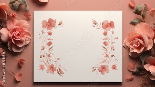 Mock up invitation card with flowers, ai generative © Resi