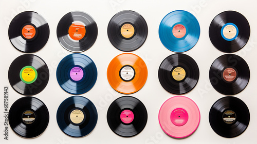 Collection of vintage vinyl records against a white backdrop